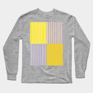 Grey and Yellow Brush Stroke Style Stripes Grid Long Sleeve T-Shirt